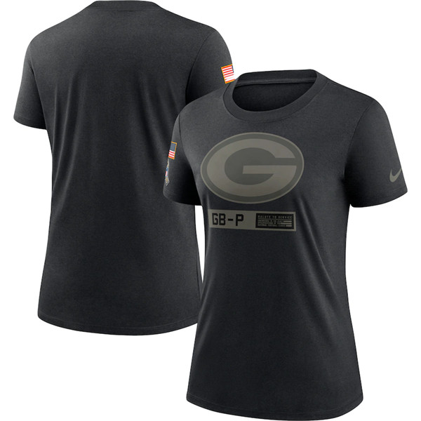 Women's Green Bay Packers 2020 Black Salute To Service Performance NFL T-Shirt (Run Small)